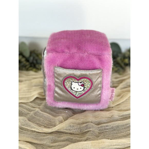 2001 Sanrio Hello Kitty Cube Pillow Plush Silver Pink Heart Fab Photo Sleeve 6" - Picture 1 of 9
